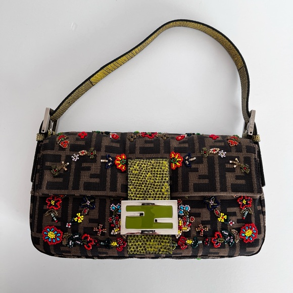 Fendi Handbags - Iconic Fendi floral beaded zucca baguette